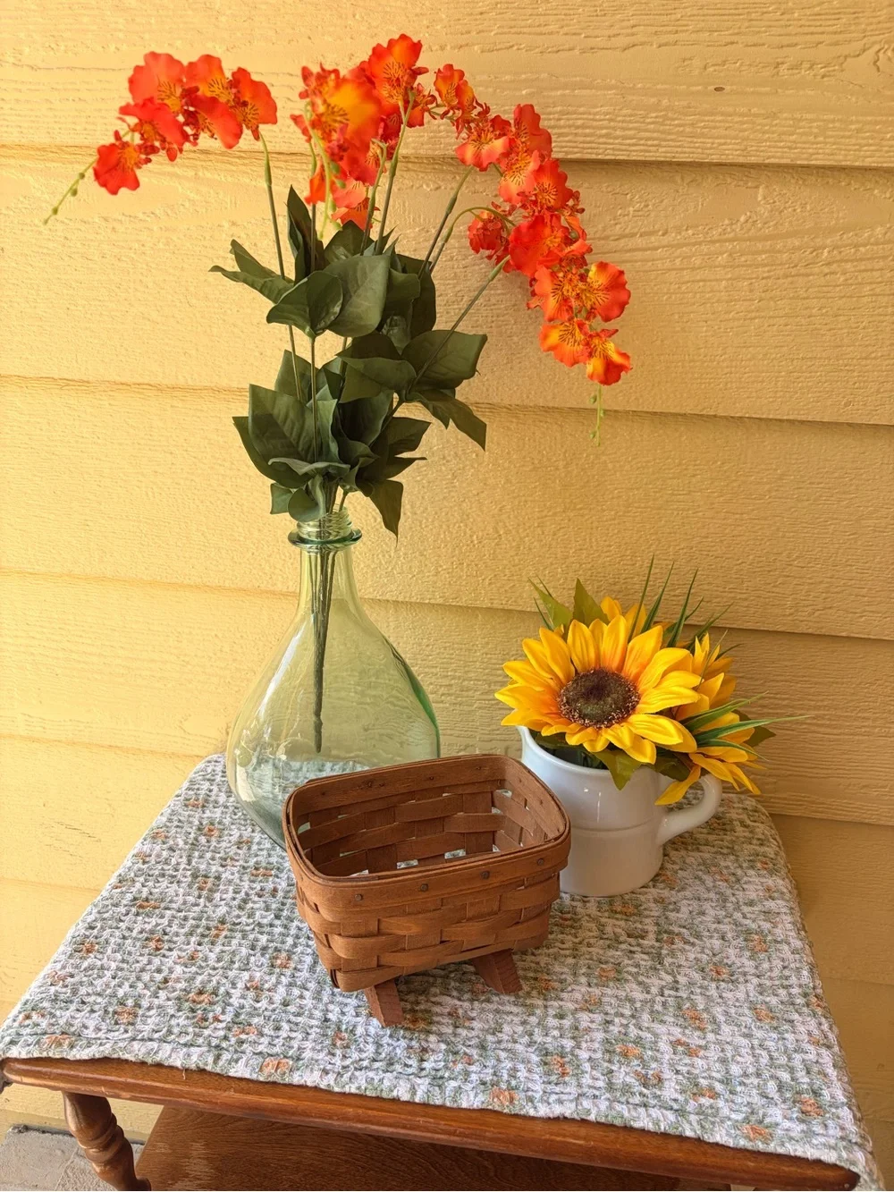 Longaberger Brown Woven Wood Basket with Leather Handles